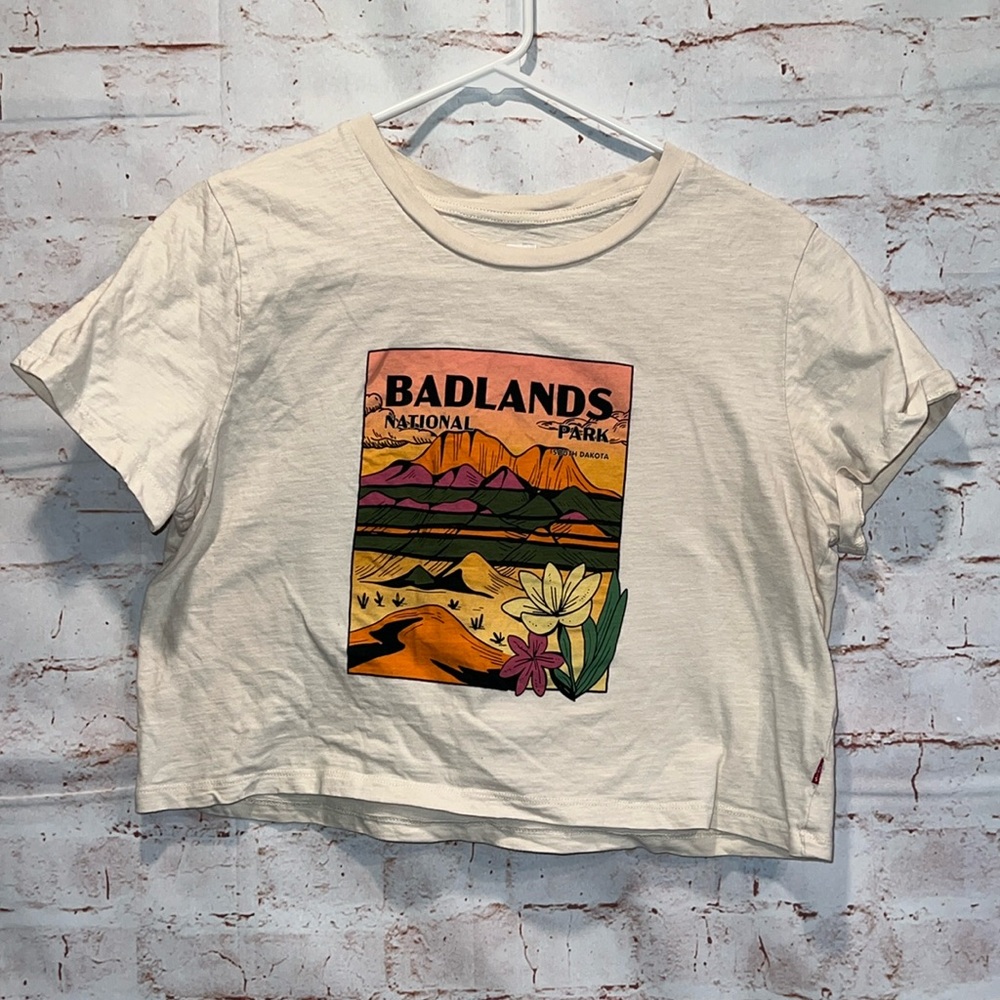 Levis Shirt Womens Medium Crop Top Boxy Short Sleeve Badlands Graphic Jordie